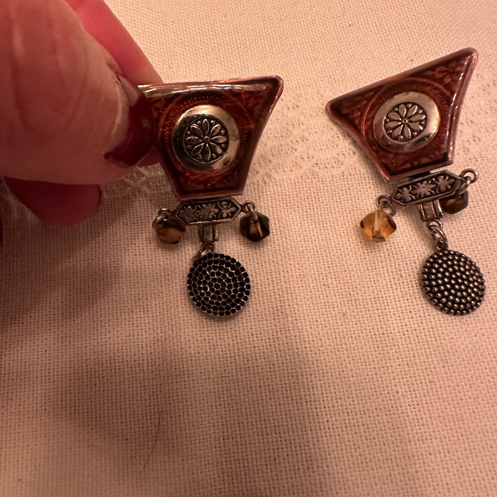 Vintage Style Copper and Silver Earrings